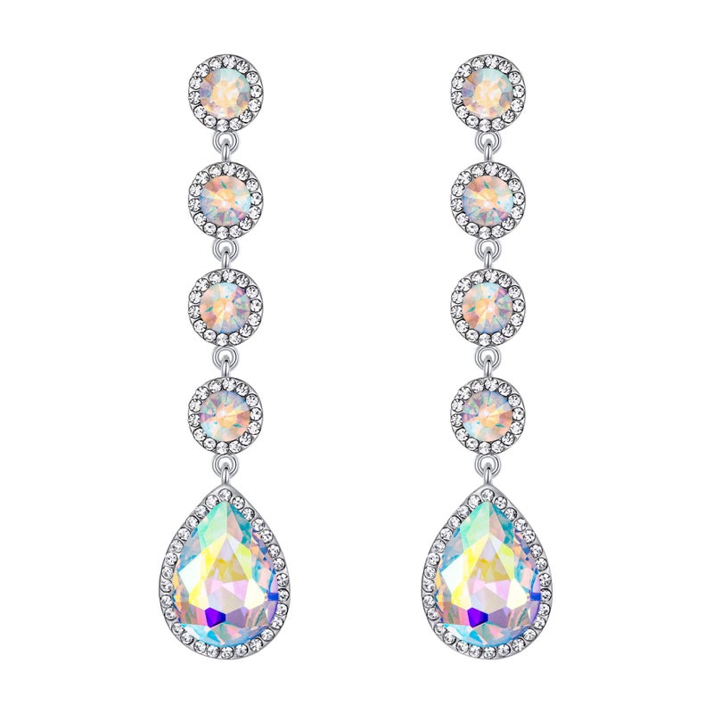BriLove Wedding Bridal Dangle Earrings for Women Elegant Crystal Teardrop Chandelier Jewelry for Party Prom Accessories Iridescent AB Silver-Tone - Image 1